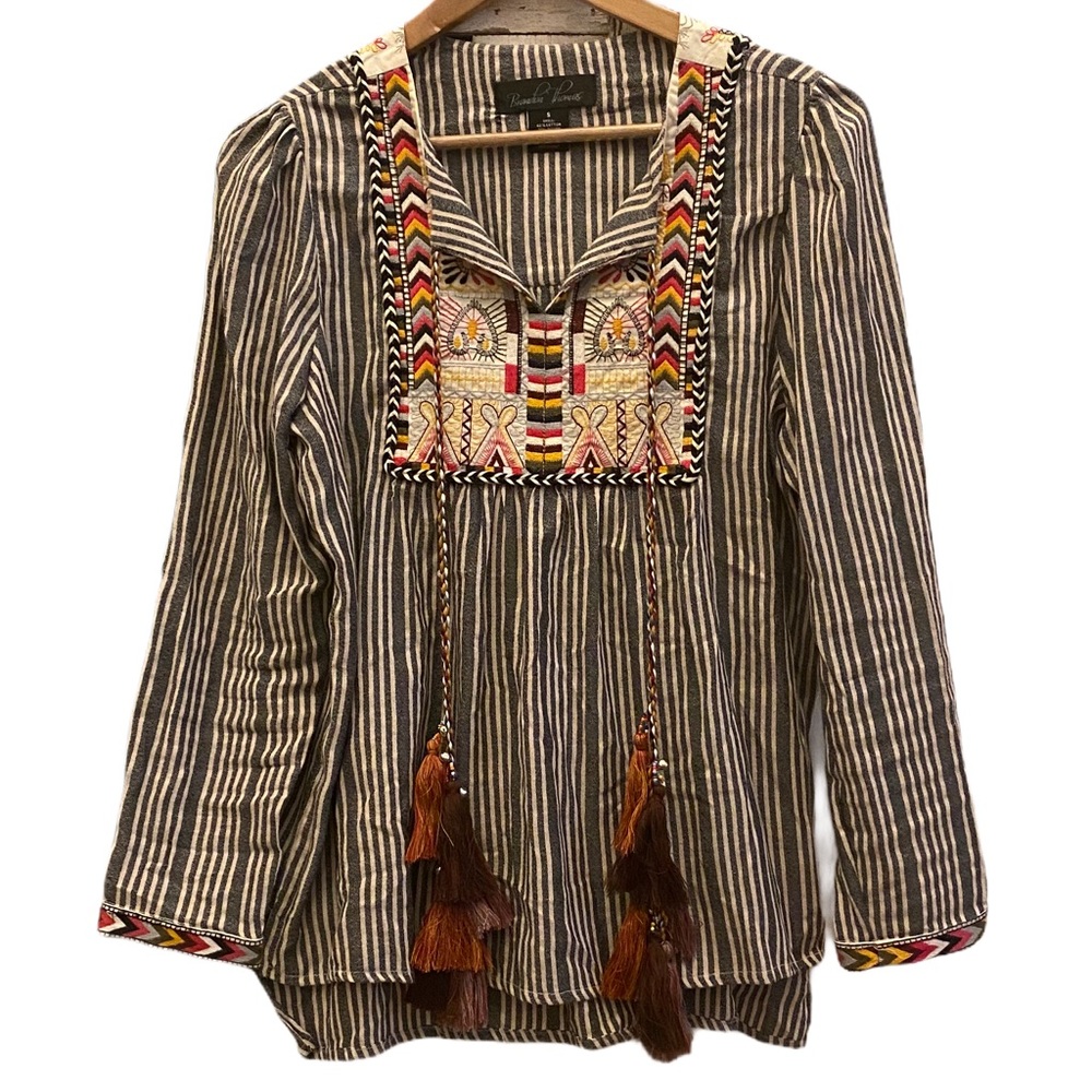 Brandon Thomas Boho Embroidered Top Small